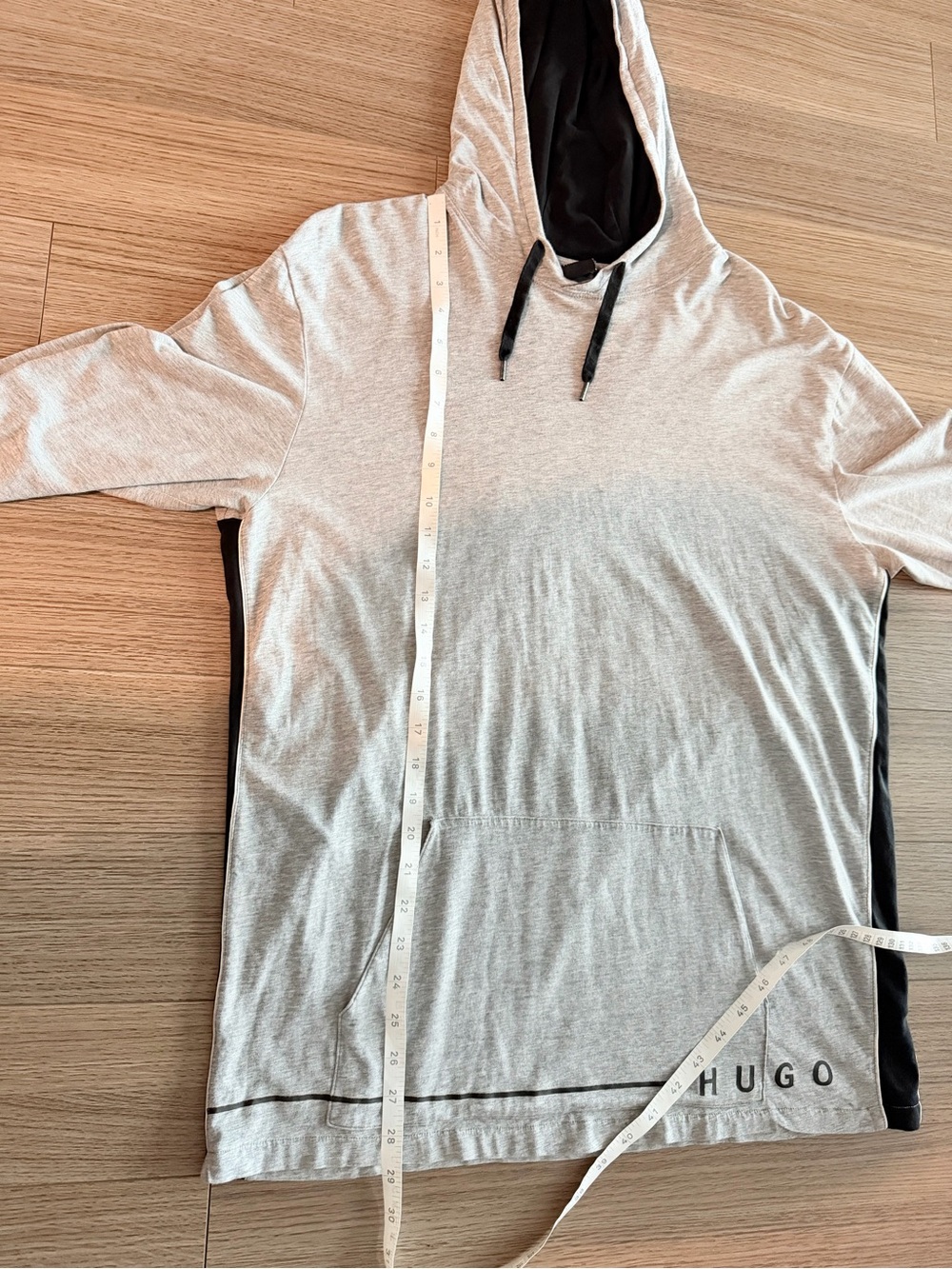 HUGO BOSS Men's Large Gray Black Stretch Cotton Lightweight Logo Hoodie - Picture 6 of 11